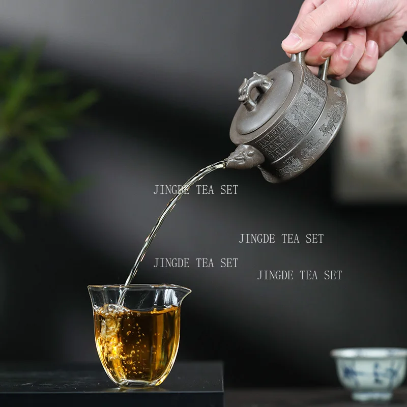 260ml Yixing Ceramic Teapot Household Purple Clay Kung Fu Tea Set Chinese Teapot Hand Carved Palace Lantern Pot