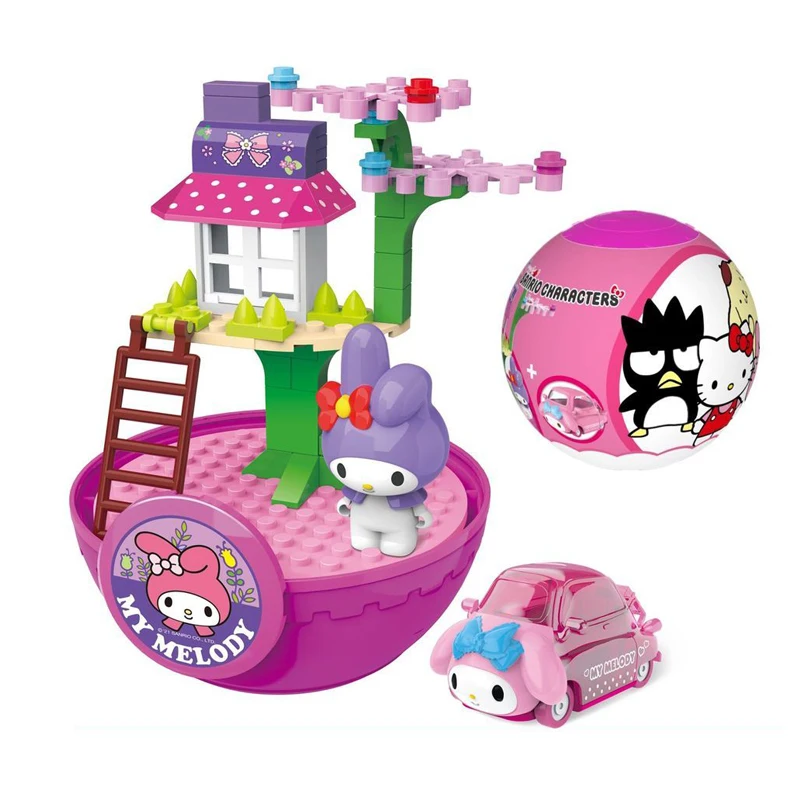 Genuine Sanrio Hello Kitty Toy Pudding Dog Cool Penguin Four Seasons House Scene Rebound Car Child puzzle block Big Twist Egg