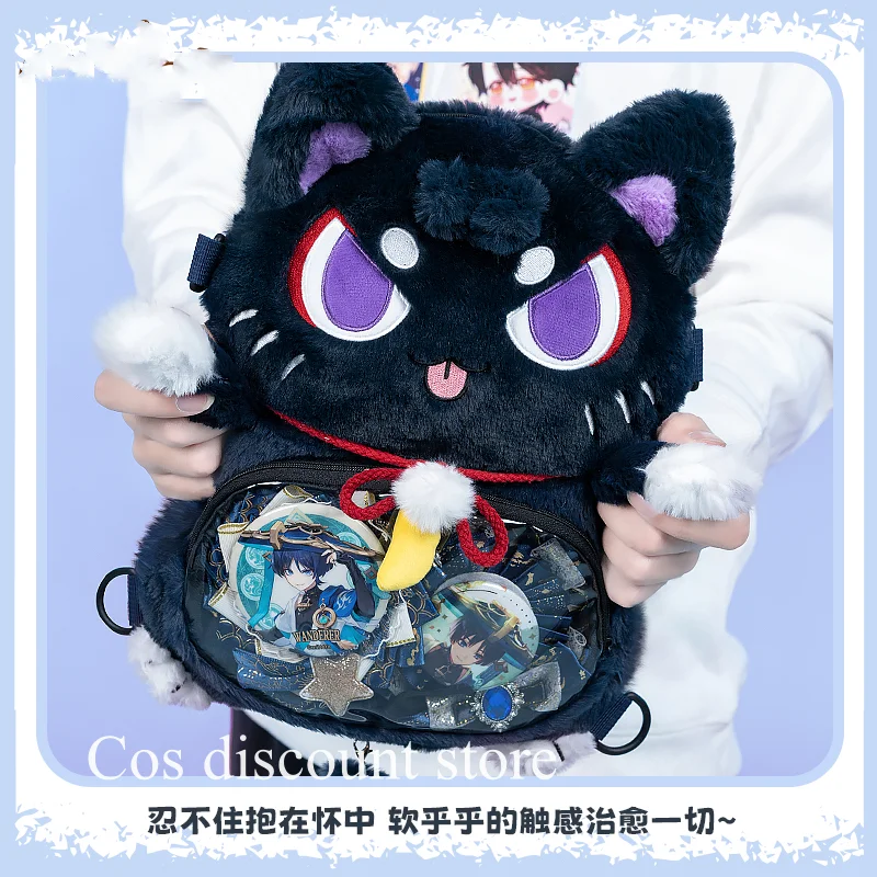

Stock Game Genshin Impact Scaramouche Cosplay Recreation Cute Cat Plush Shoulder Bag Zipper Plush Backpack Student Message Bags