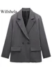 Willshela Women Fashion With Pockets Solid Double Breasted Blazer Vintage Long Sleeves Notched Neck Female Office Lady Outfits 2