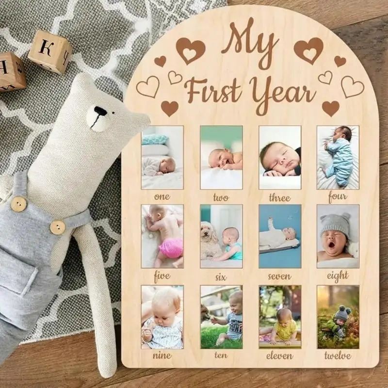 Photo Display Board First Year Picture Frame 12 Months Picture Frame Board for Newborn Baby Birthday Decorations