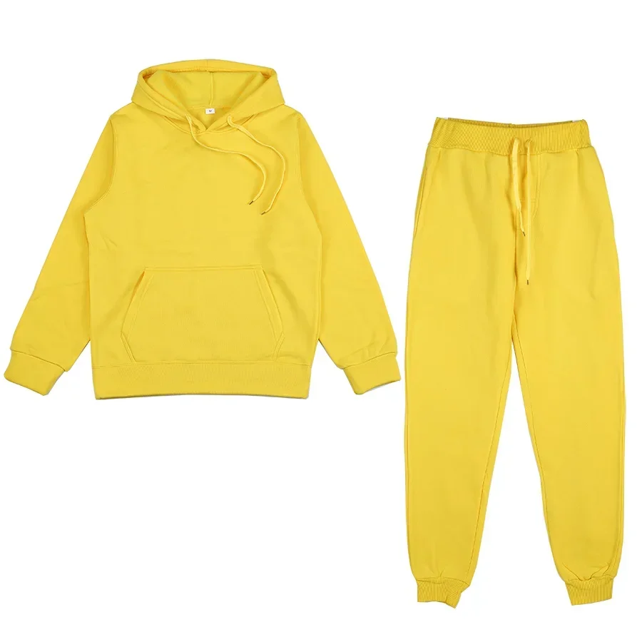 New Women Tracksuit Solid Color Hooded Sport Suits Men Spring Warm Hoodies Casual Long Sleeve Sweatshirts Trousers Two Piece