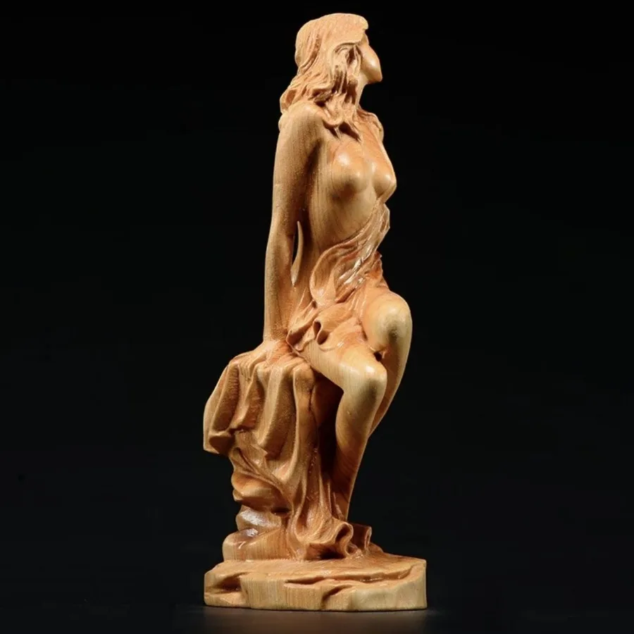 Solid Wood Statue Character Nude Woman Ornaments Home Living Room Bedroom Decoration Figurines Goddess Modern Girl Art Sculpture 4