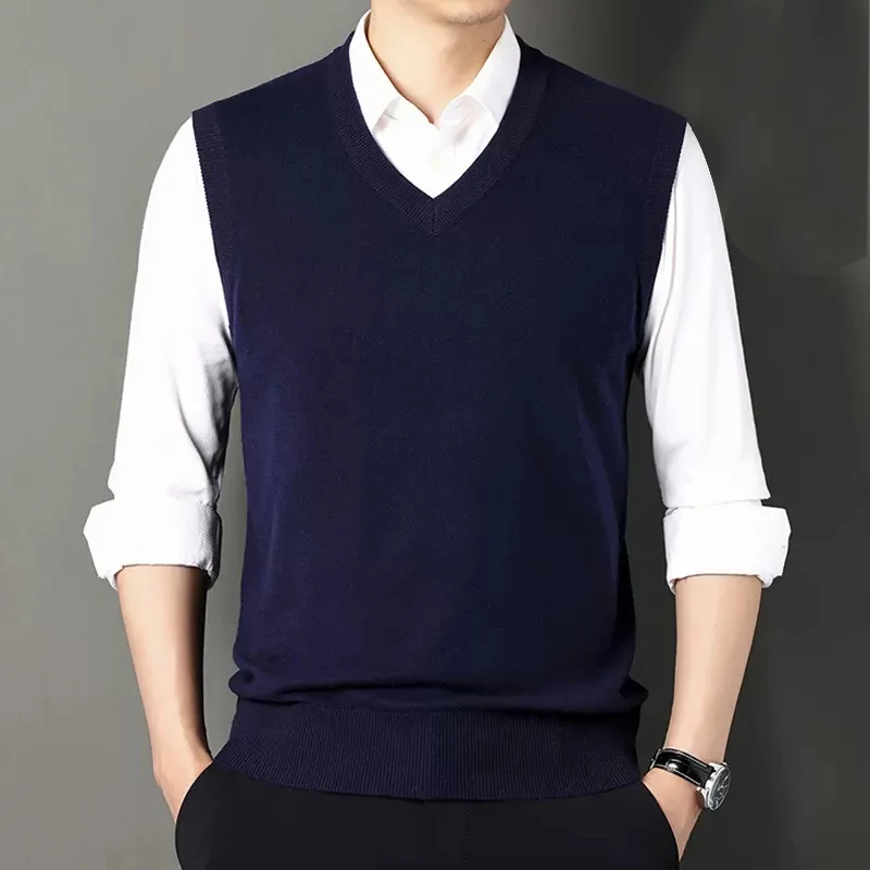 

Men's Pullover V-neck 100% Cotton Solid Color Sweater Vests Autumn And Winter New Casual Sweater For Homme M-3XL