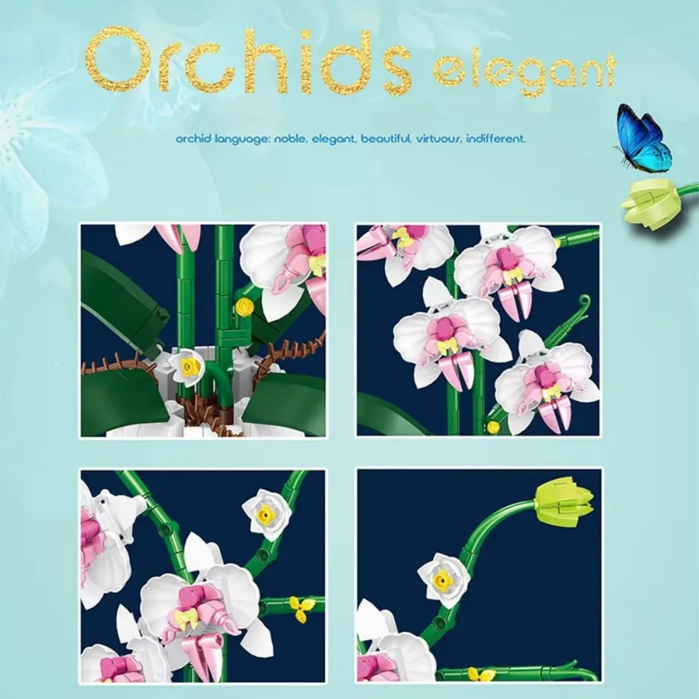 Building Blocks Orchid Flowers Bouquet Bonsai Style Plant Model Bricks for DIY Home Decoration Kids Toy Gift