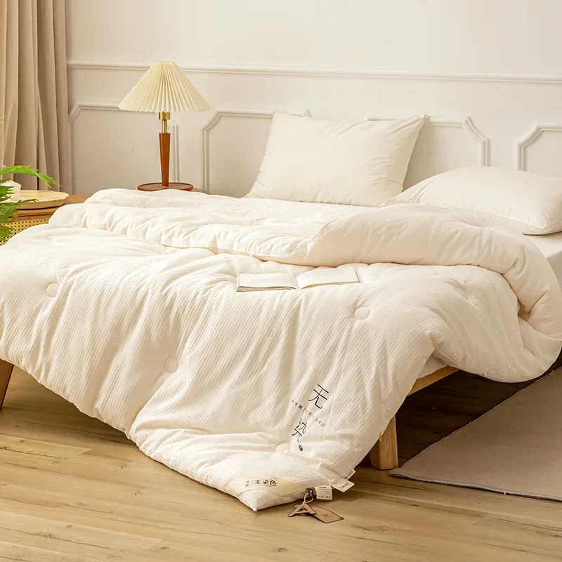 Knitted Cotton Comforter Soybean Fiber Quilt Warm White Four Seasons Single Double Duvet Soft Twin Queen King Bedding