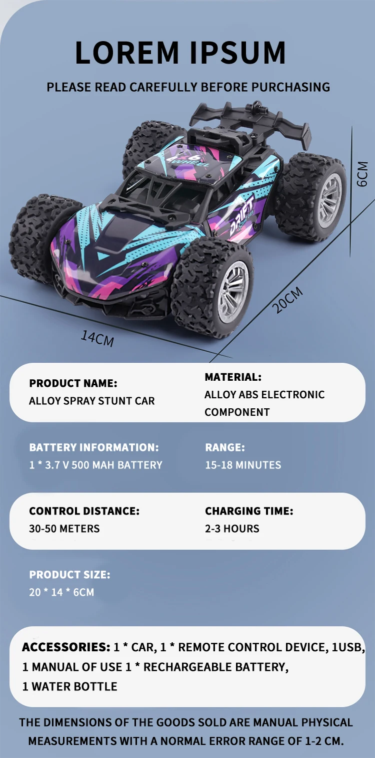 2.4G Remote Control Cars Rc Car Electric Led Lights 4Wd Stunt Climbing Cars With Spray Toys For Boys Kids Children Gift