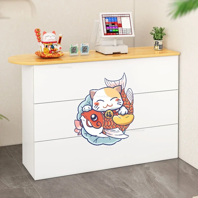 Wooden Shop Counter Modern Beauty Salon Reception Desks Clothing Store Bar Counter Cash Register Simple Office Table with Drawer