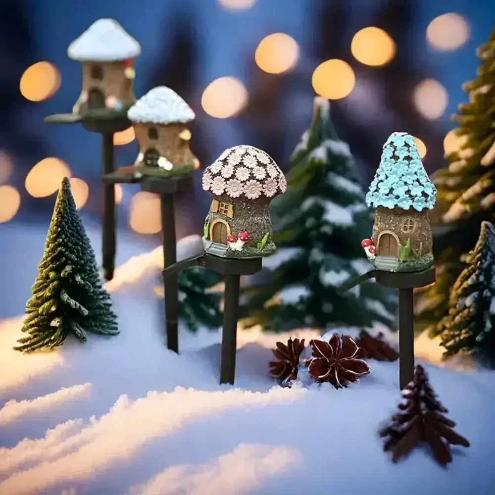 Solar Lights Solar Fairy Lights Garden Light Solar Decoration Light Resin Craft Miniature Fairy Mushroom House Solar Powered Garden Yard Outdoor Decor Lamps Christmas Lamp