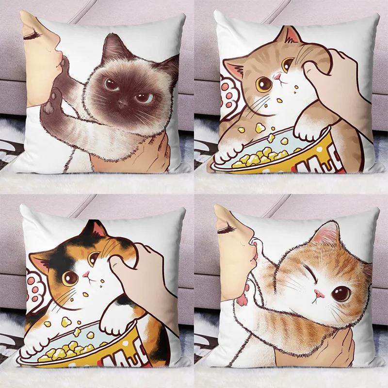 

Animation cartoon cat pinching face pillow cover short plush household daily use pillow sofa cushion cover square without core
