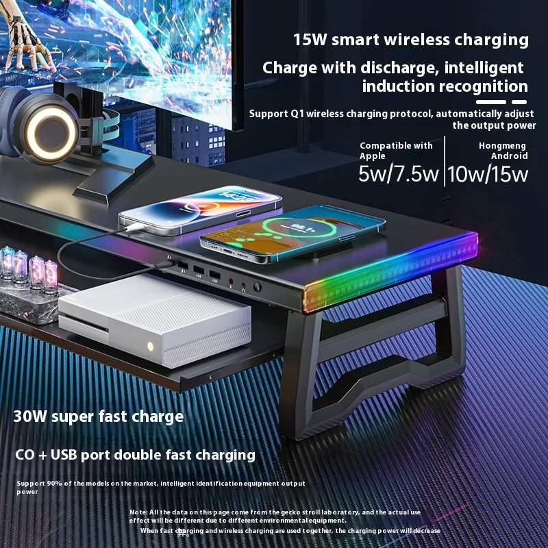 Rgb Metal Monitor Stand With Usb Hub-Gaming Desk Riser For Dual Screen Setup, Phone Charging & Cable Management Aluminum Alloy