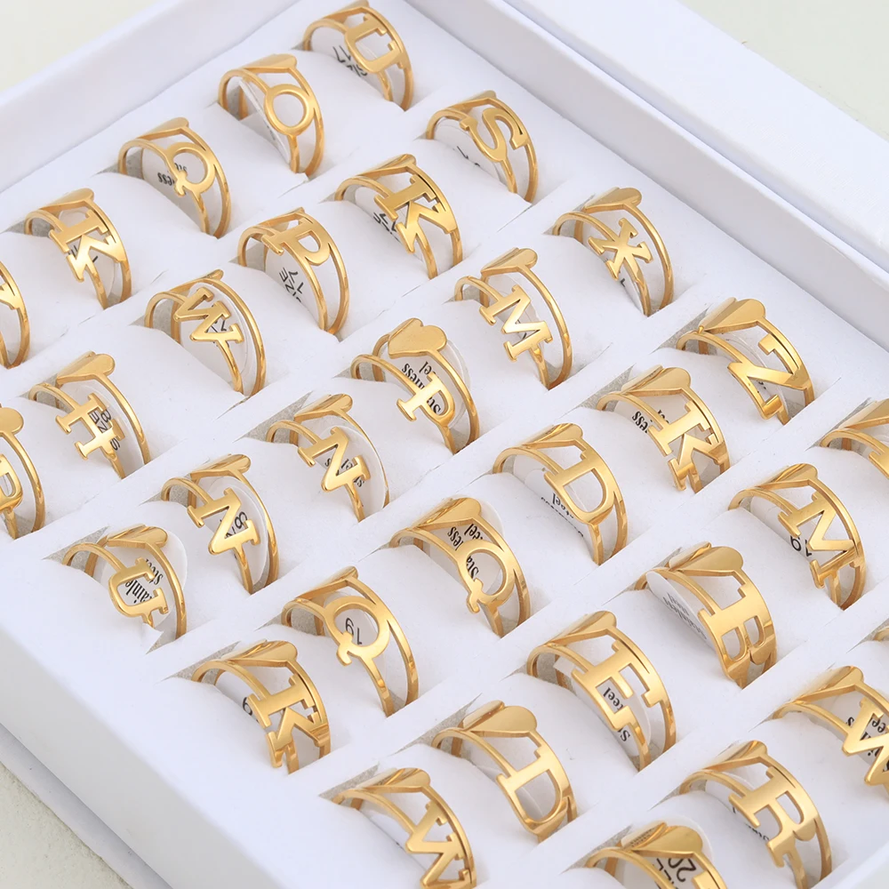 36 Pcs/lot A-Z 26 Letters Heart Stainless Steel Rings for Women Initial Alphabet Couple Ring Female Jewelry Best Friend Gifts 6