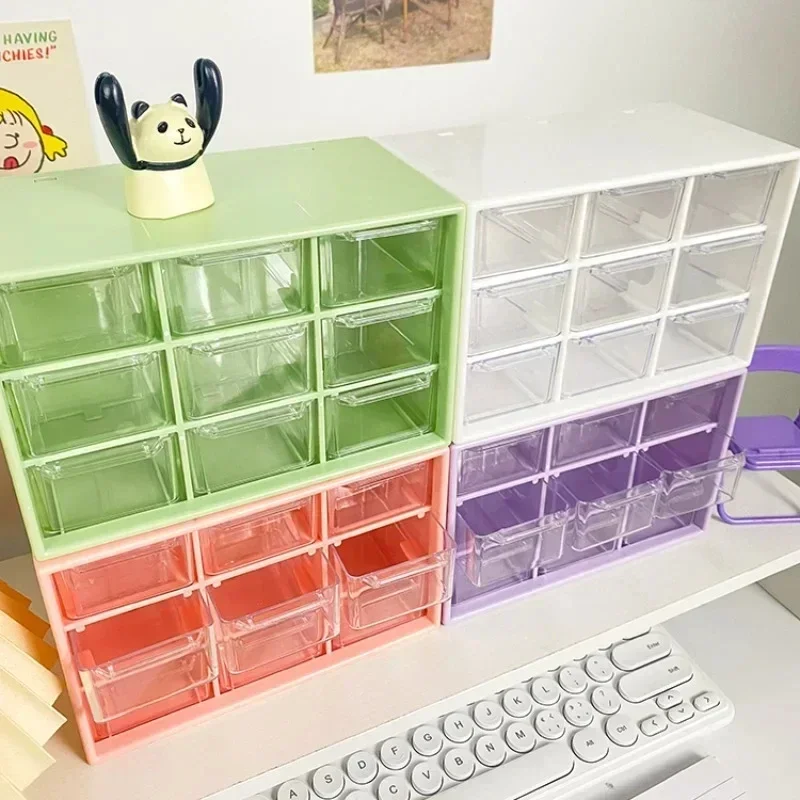 9 Grid drawer organizer Transparent Small Drawer Partitioned Student Desk Wall-mounted Sundries Storage Box Cute