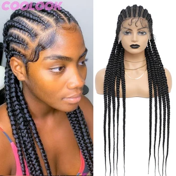 360 Full Lace Braided Wigs 36 jumbo Box Braids Lace Frontal Wigs with Baby Hair Synthetic
