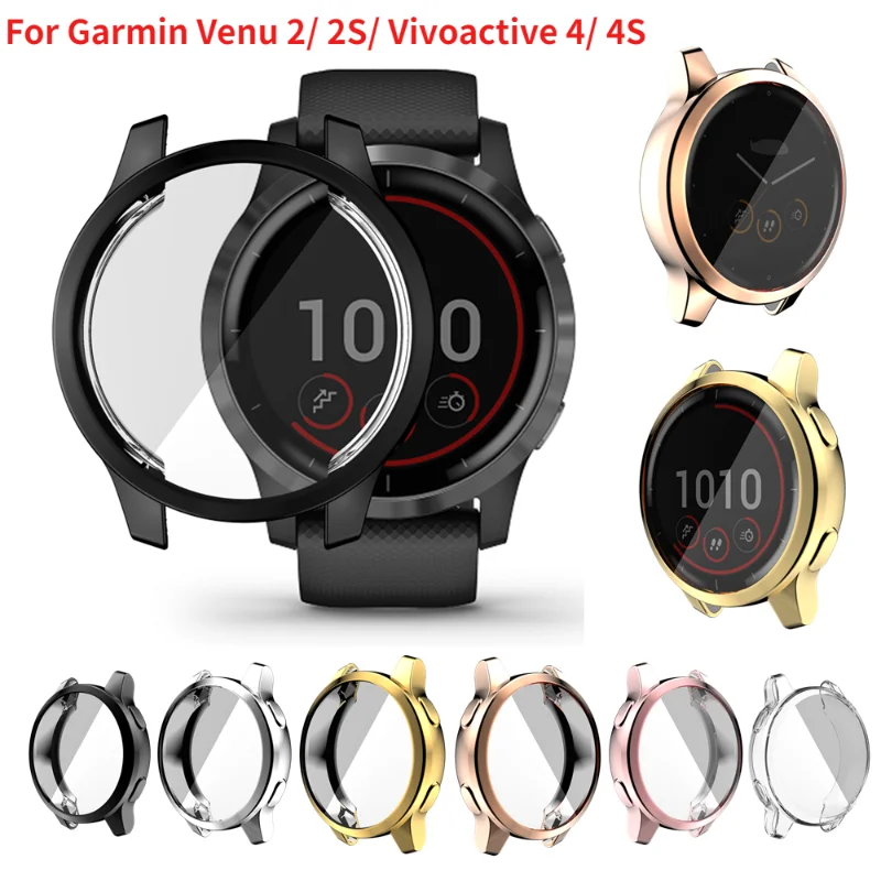 Plating Protective Case For Garmin Venu 2 / 2S Protector Frame Cover Soft TPU Shell For Garmin Vivoactive 4S / 4 Smartwatch Case silicone case cover for garmin forerunner 45 45s smartwatch tpu protective frame shell for garmin 45 45s bracelet accessories