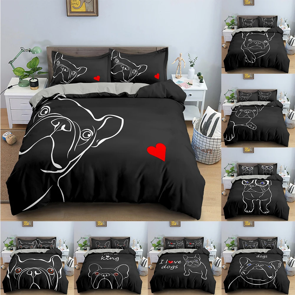 

Cartoon Dog Duvet Cover Cute Pet Printed Bedding Set Comforter Covers Twin King Quilt Cover With Pillowcase Bedclothes 2/3PCS