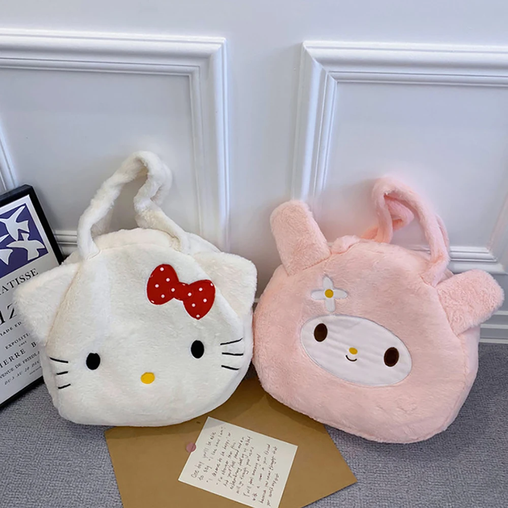 

Sanrio Plush Plush Shoulder Bags Hellokitty Mymelody Kuromi Furry Tote Bags Handbags Packet All-Match Satchel Women's Backpacks