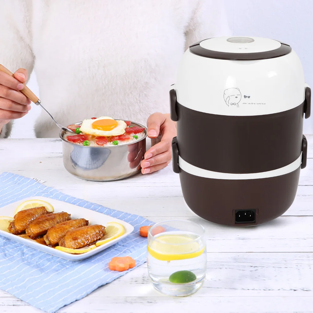 

Portable Electric Lunch Box Steamer Pot Rice Cooker Stainless Steel 3 Layers 2L