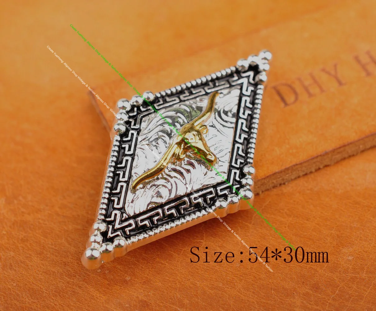 

5 шт. 53x30 мм Западный Золотой Серебряный Лонгхорн бык Saddles Rhombus Decor Conchos Set