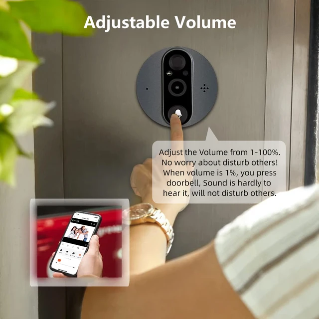 3MP WiFi Smart Tuya Peephole 5000mAh Doorbell Door Eye Camera Infrared Alexa Google Video Intercom Door Cameras Home Security 2