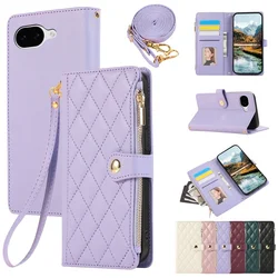 Compact Leather Crossbody Wallet with Fragrance Zipper and Card Holder - Google Pixel 8A (Purple)