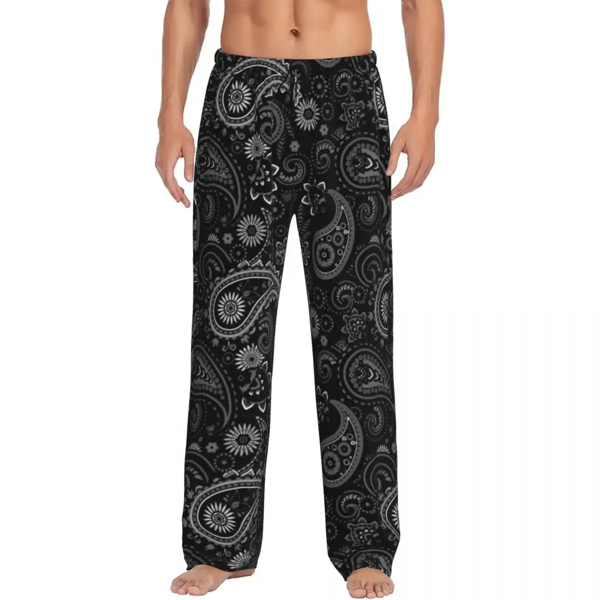 Custom Printed Cool Red Bandana Paisley Style Pajama Pants for Men