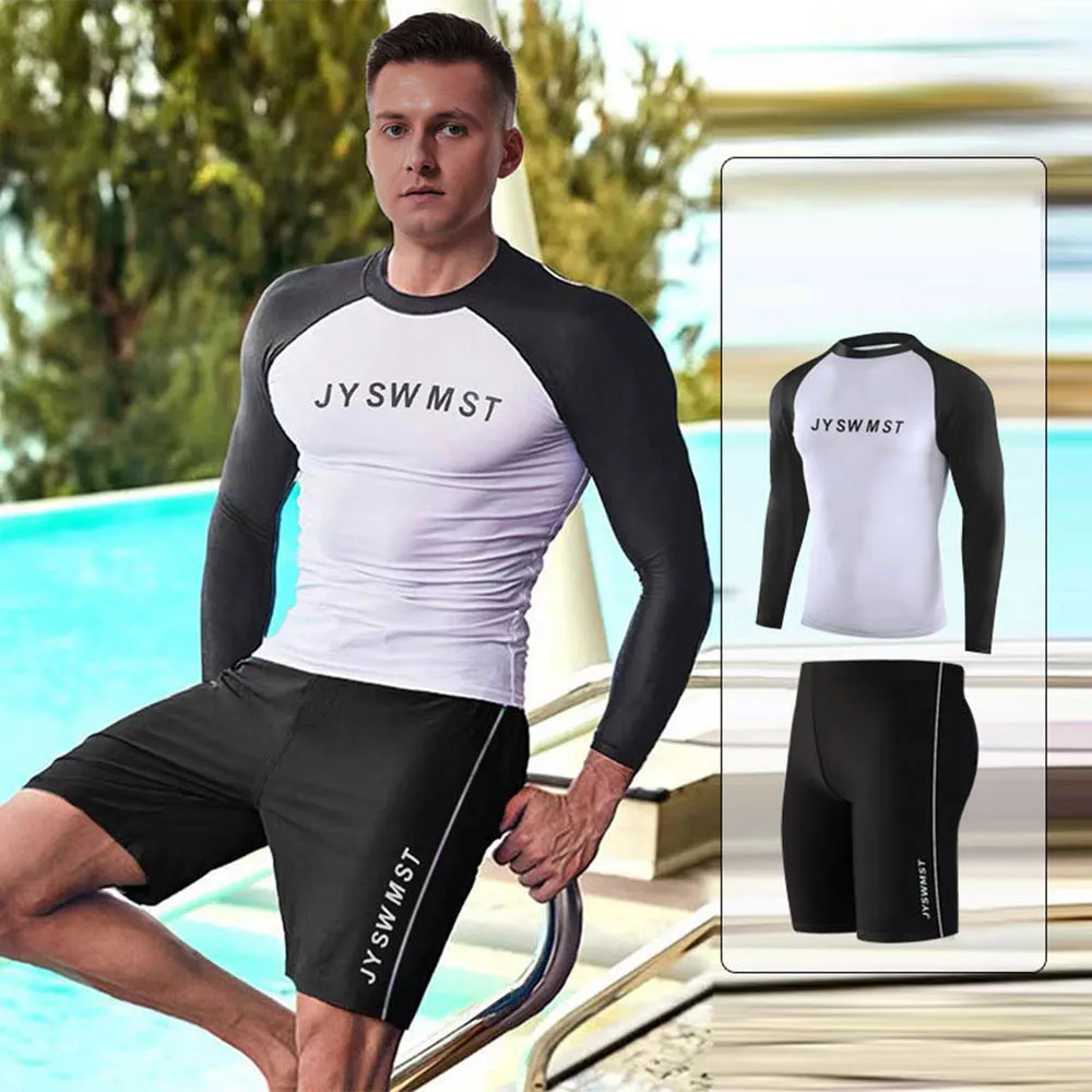 

New Men's Split Long Sleeve Diving Suit Long Sleeve Sunscreen Beach Swimming Top Quick Dry Surfing Water Sports T-shirt Shorts
