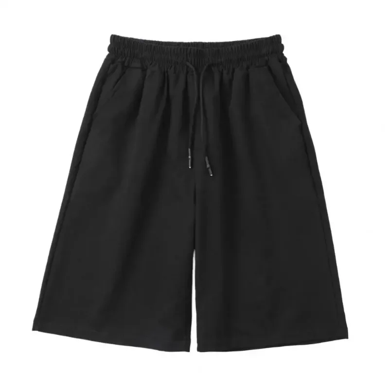 2024 New Men Baggy Sweatpants Shorts Straight Wide Casual Elastic Waist Black Gray Jogging Male Knee Length Short Pants 5