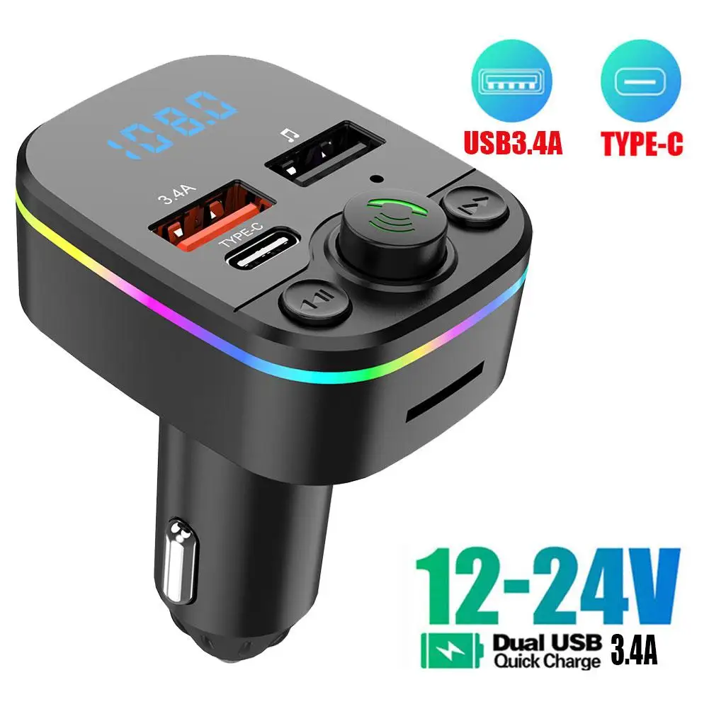 

Bluetooth Car Charger Car FM Transmitter Bluetooth Mp3 3.1A Port Hands Free True USB PD Charging Dual P8F1