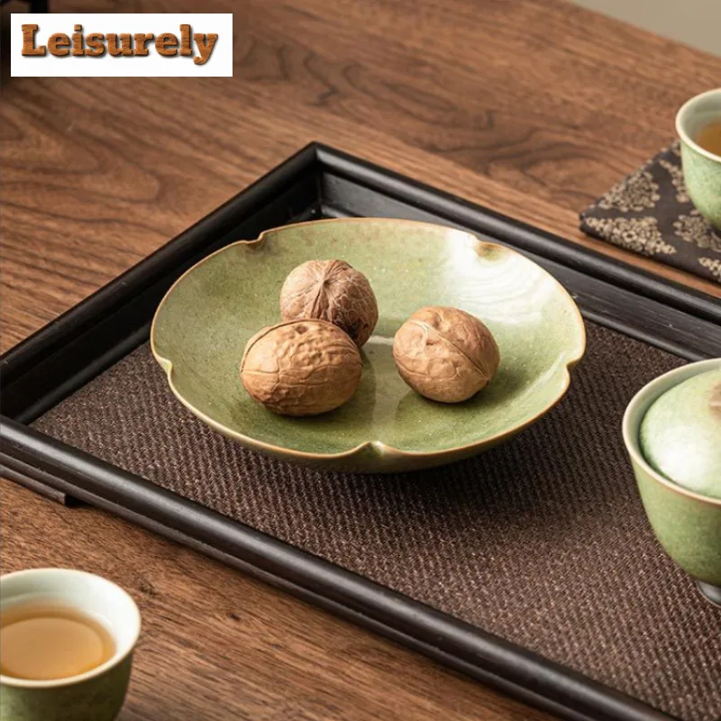 Starry Sky Green Ceramic Pot Bearing Holder Aesthetic Kiln Change Dry Brew Table Tea Tray Fruit Snack Plate Tea Items Collection