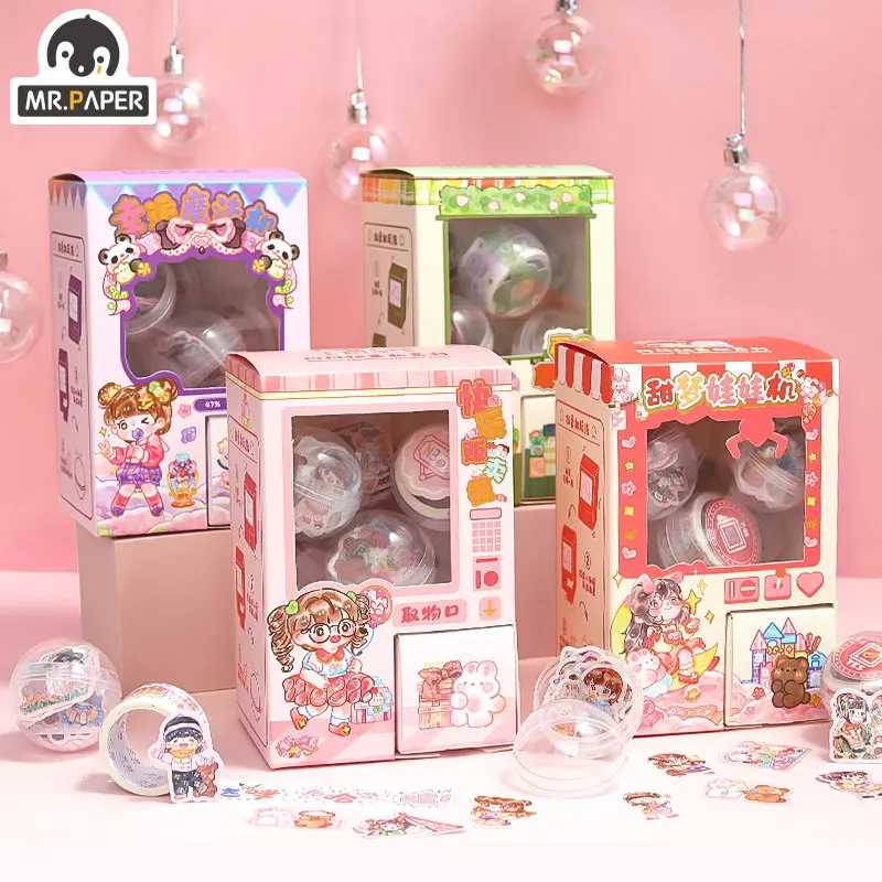 Mr. Paper 4 Designs / 76 Pcs Gacha Machine Stickers Cute Tape Kawaii Stickers Decoration