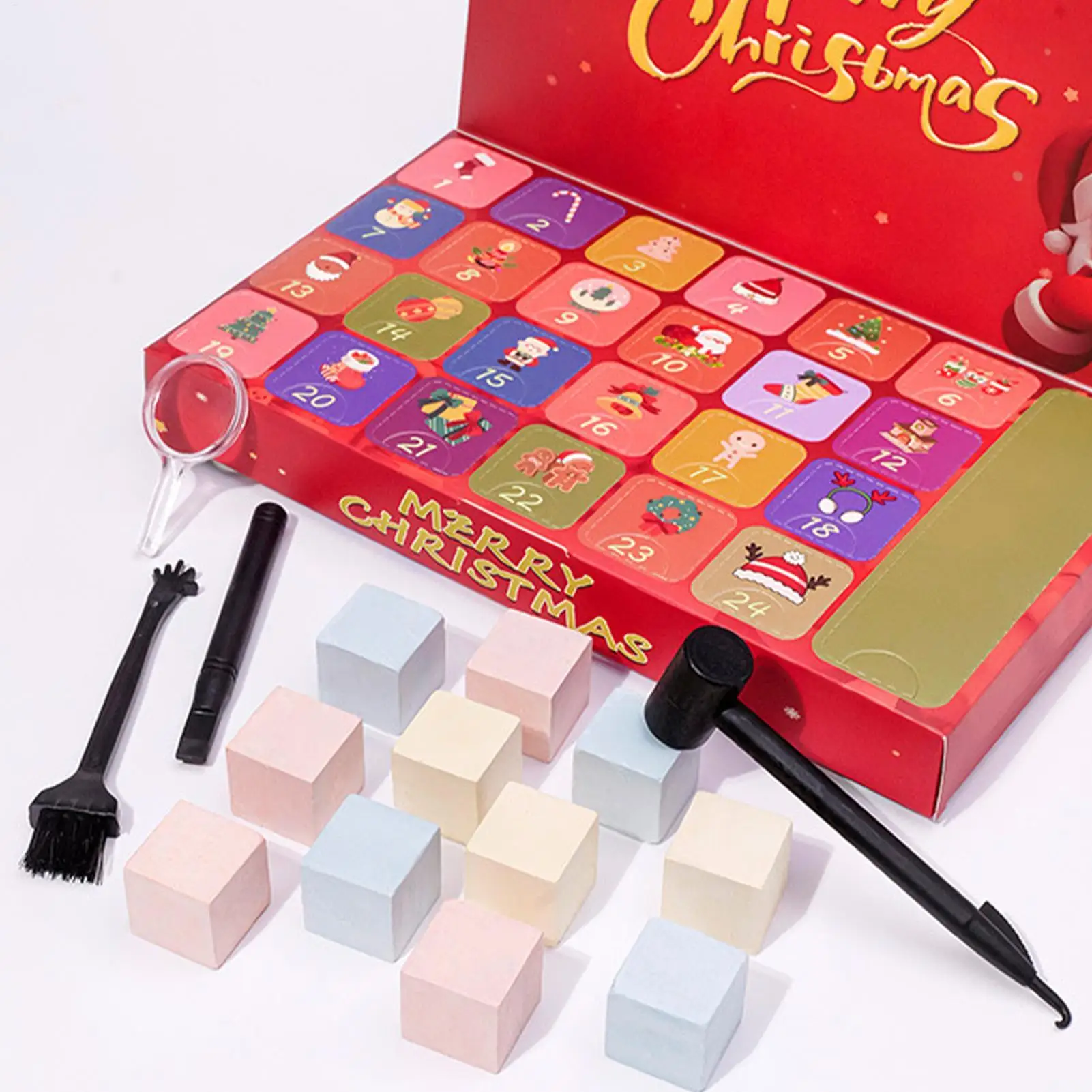 Christmas Advent Calendar Crystal 24 Days Countdown Rock Stone Digging Set for Kids Girls Boys Holiday Gift Mining Adventure