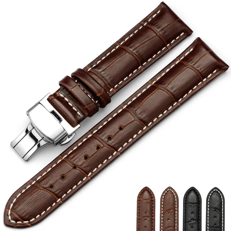 Elegant Leather Strap Watch Band with Butterfly Buckle - Universal Fit Wristband Accessory