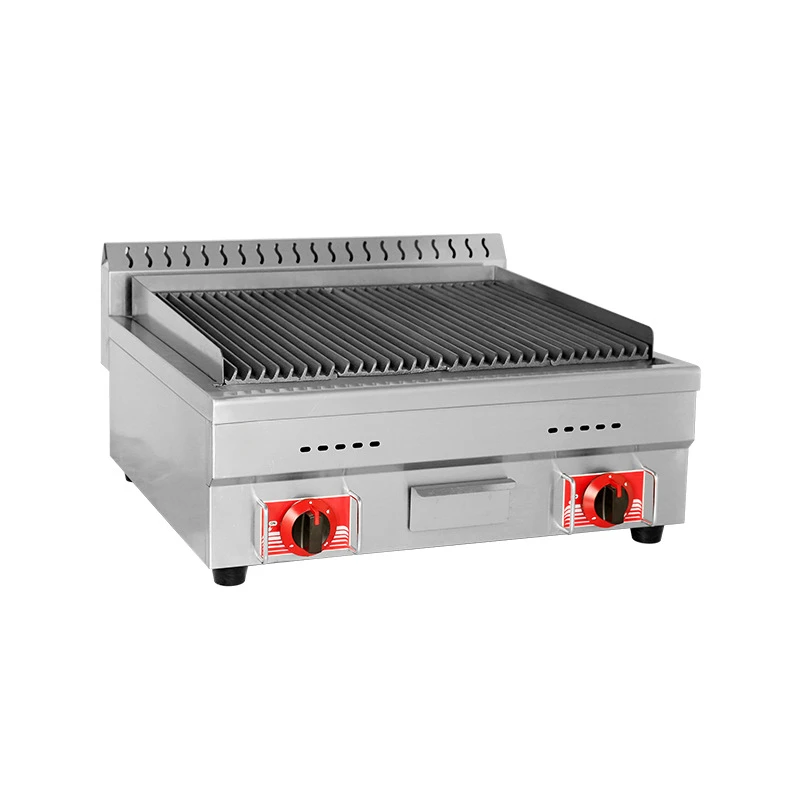 Commercial Gas Grill Lava Stone Barbecue Machine For Fish Oyster Meat With Striped Design