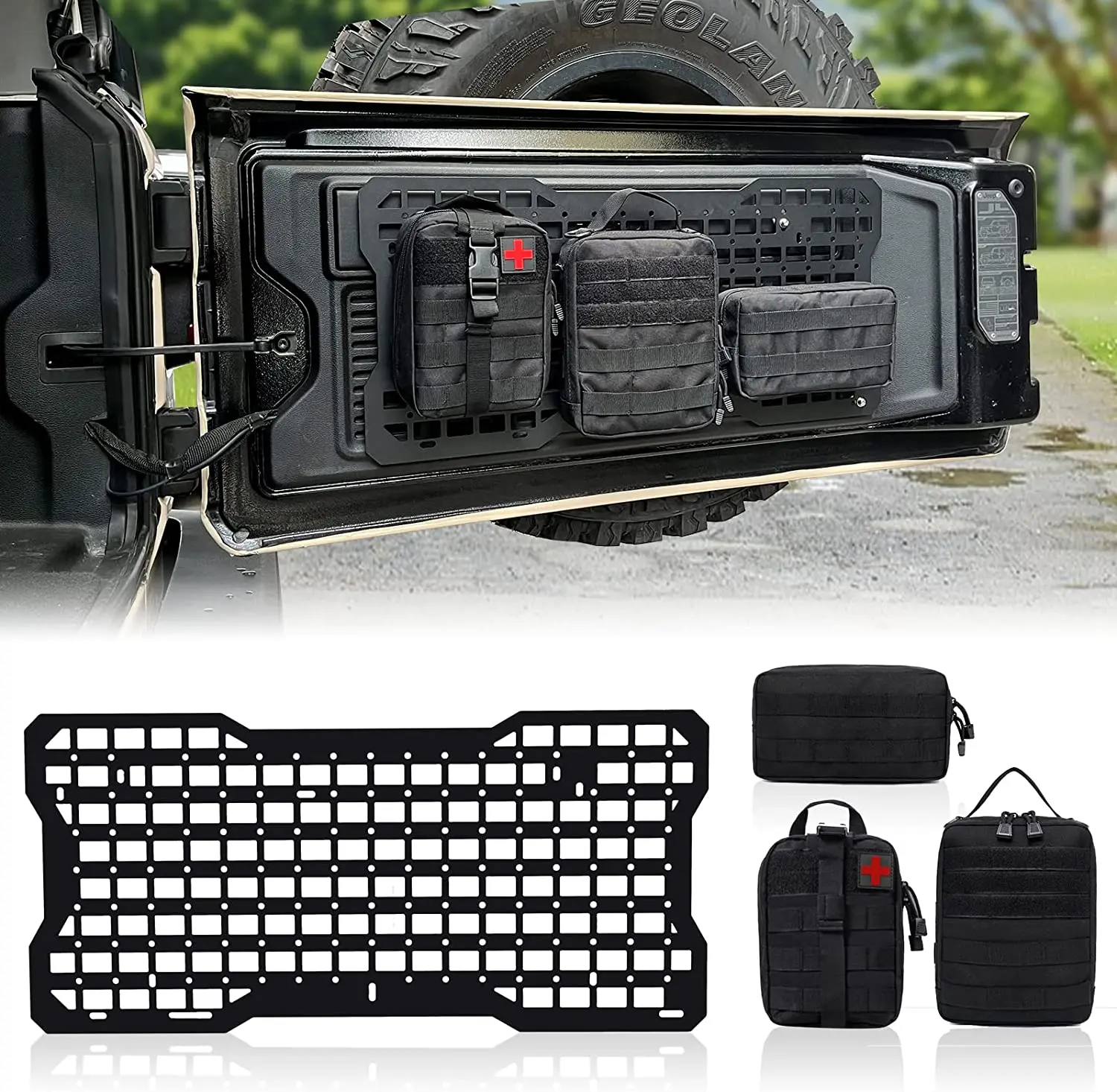 

Wrangler Tailgate Tactical Panel with 3 Moll Pouch/for Jeep Rear Door Cargo Organizer Kit Compatible with Jeep Wrangler 2007-202