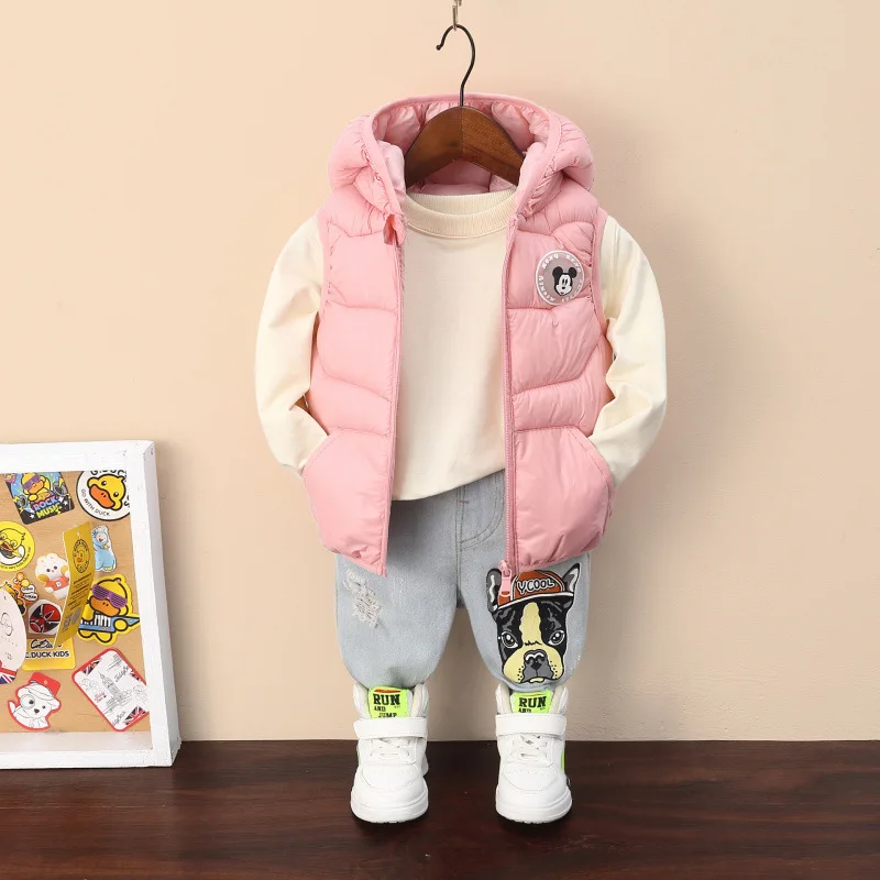 Boys Down Vest Winter Baby Hooded Waistcoat Cotton Outerwear Kids Jacket Children Clothes Cartoon Mickey Mouse
