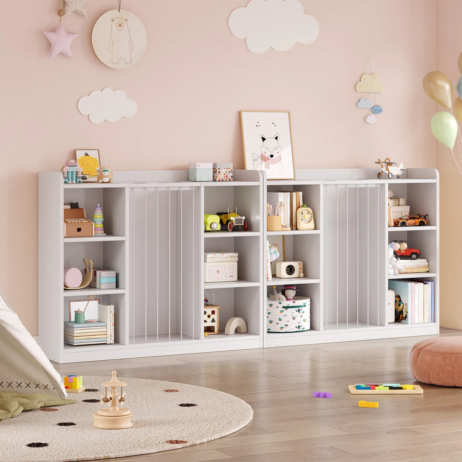 Kids Toy Storage Organizer with 8 Cubbies & Bookshelf 6