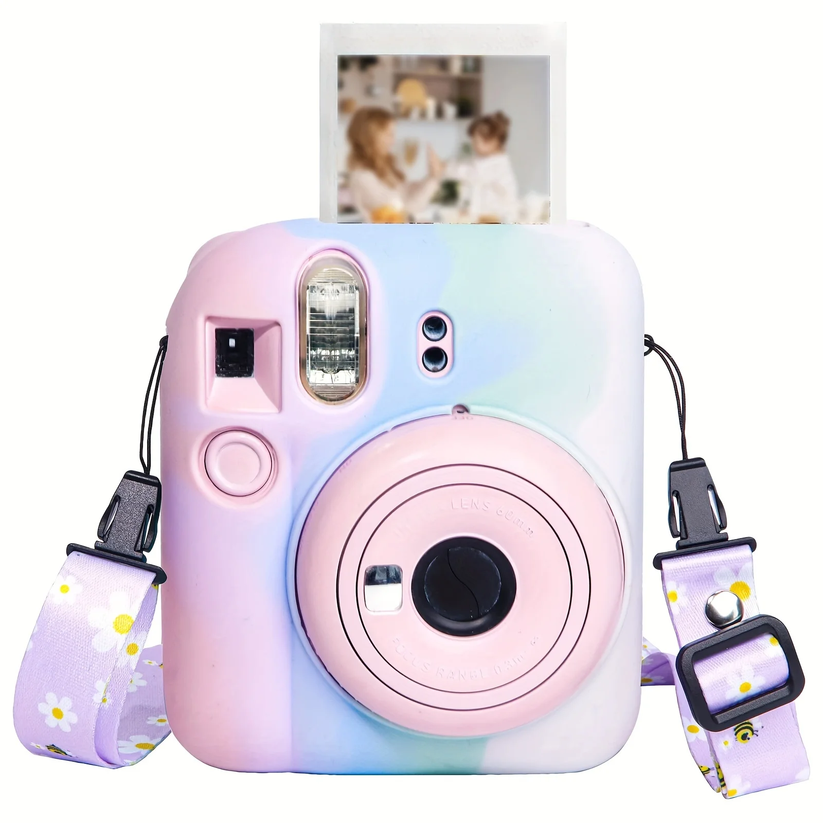 1 Set of Camera Silicone Case + Purple Shoulder Strap for Instax Mini 12 Camera, Light Gradient Color (Camera Not Included)