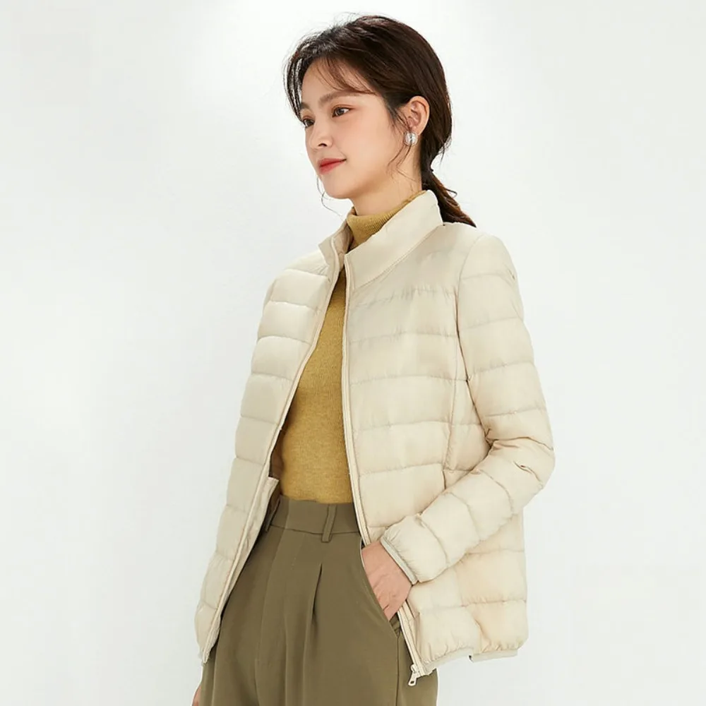 Lightweight Down Jacket Women 2023 Autumn Winter Slim Stand Collar Warm Puffer Jackets 90% White Duck Down Coat Woman Outerwear