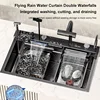 Stainless Steel Waterfall Kitchen Sink Honeycomb Scratch Resistant Right Drain Wash Basin Large Single Slot Smartphone Holder 3