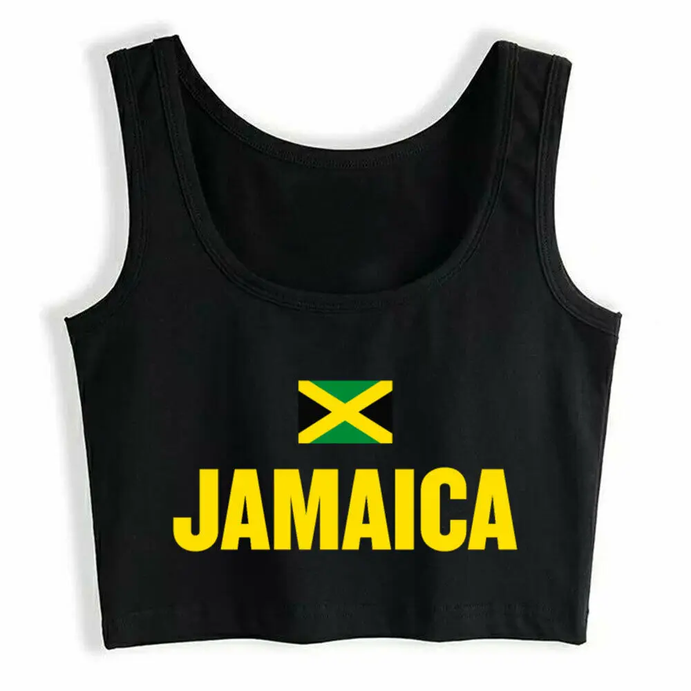 

Crop Top Female Jamaica Print A Jamaican Flag Gift Souvenir Basic White Print