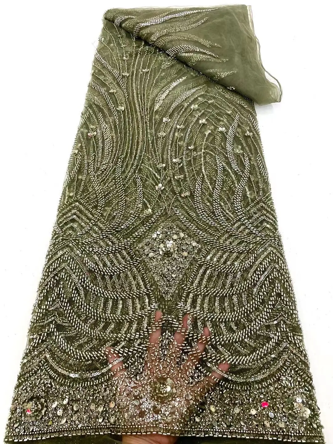 

Beautiful J-13023712 High-quality Nigerian Lace Fabric With sequins and beads Hight Quality Lace