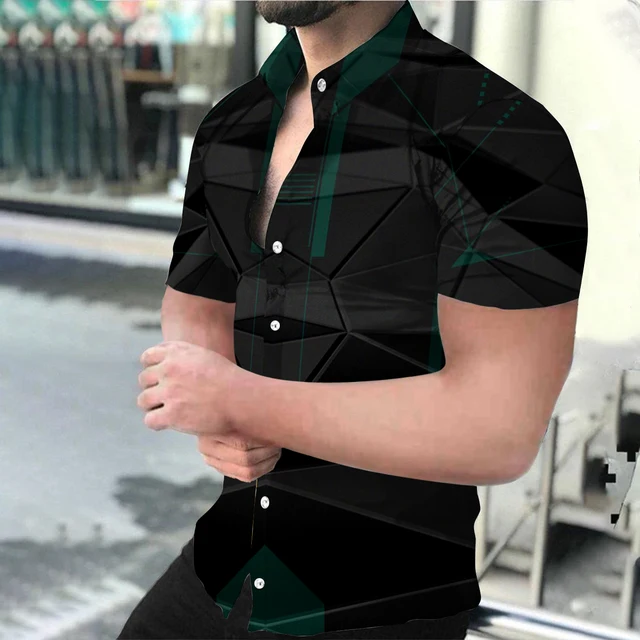 Summer Fashion Men's Social shirts Turn-down Collar Buttoned Shirt Casual Starry Sky Print Short Sleeve Tops Mens Clothing S-4XL DX-1458