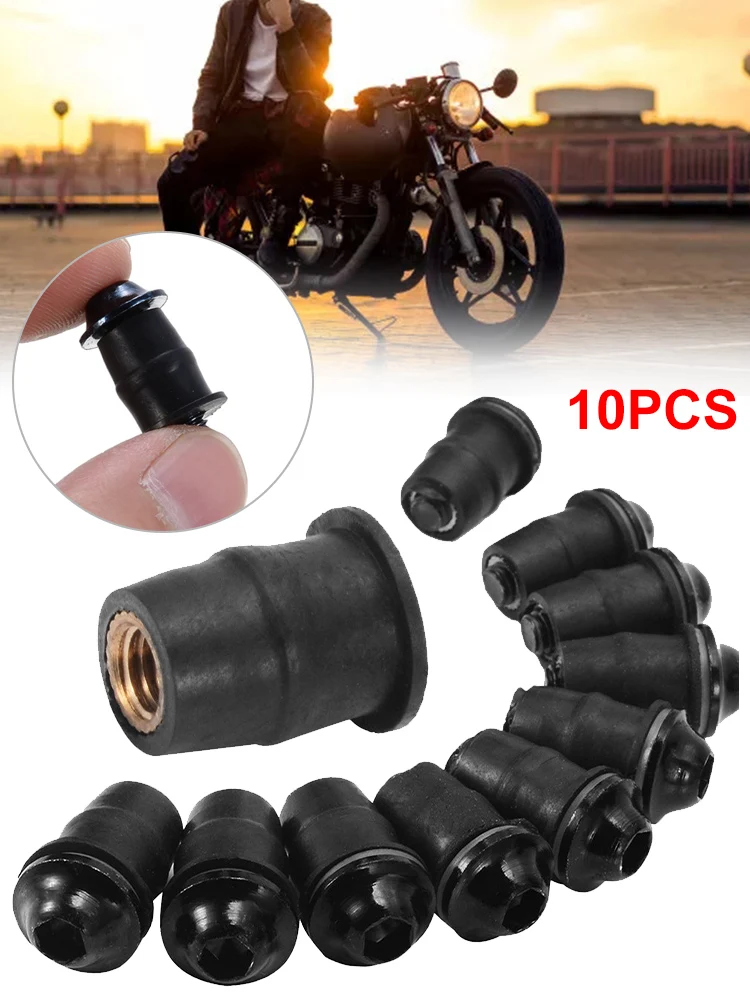

10-Pack Motorcycle M5mm Rubber Well Nuts Fastening Screws Windshield Fairing Nuts for Car Motorcycle Off-Road