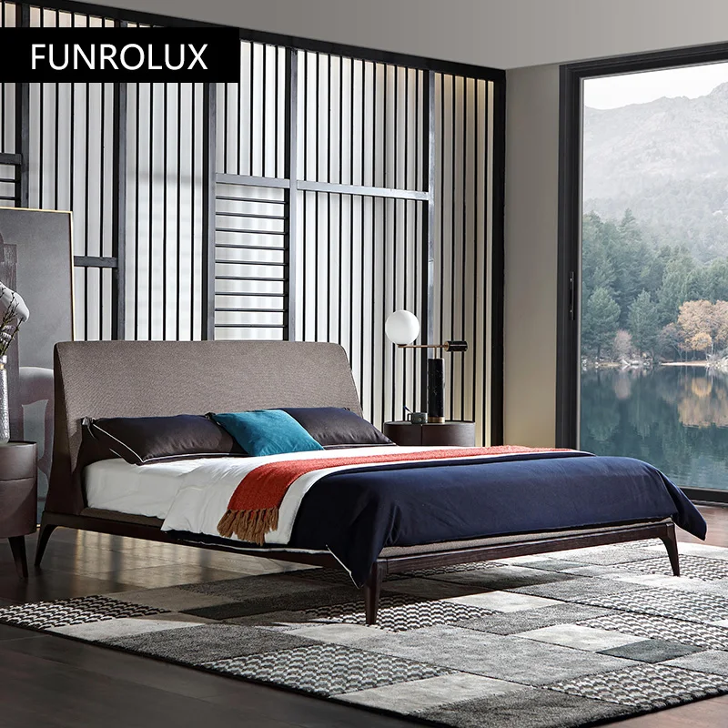 Fabric bed light luxury modern minimalist master bedroom double bed Internet 1.5m1.8M marriage technology fabric