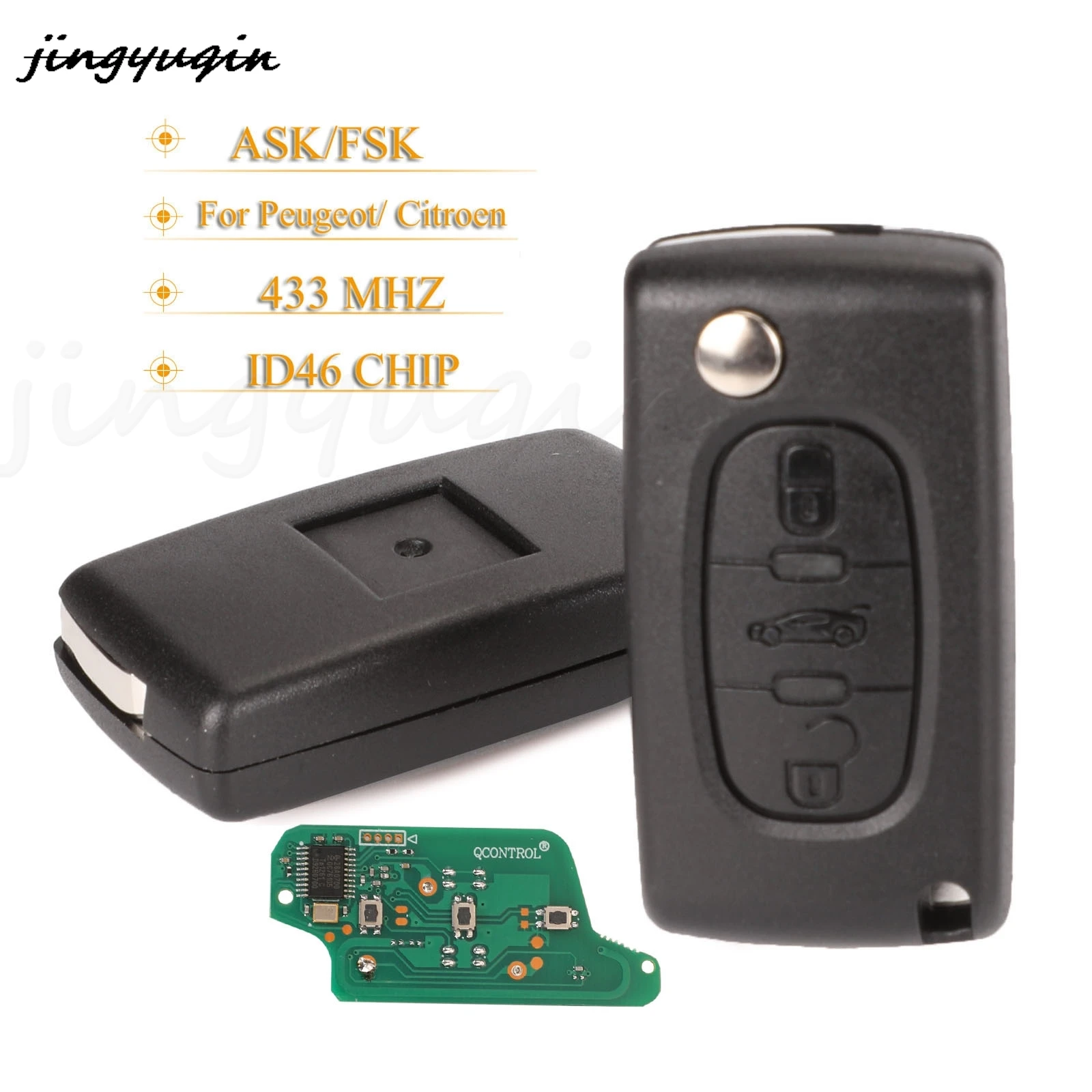 

jingyuqin 10pcs 3 BTN Remote Key For Citroen C2 C4 C5 C8 Peugeot 307 308 607 Fob 433MHZ ID46 Chip CE0536 CE0523 ASK/FSK HU83/VA2