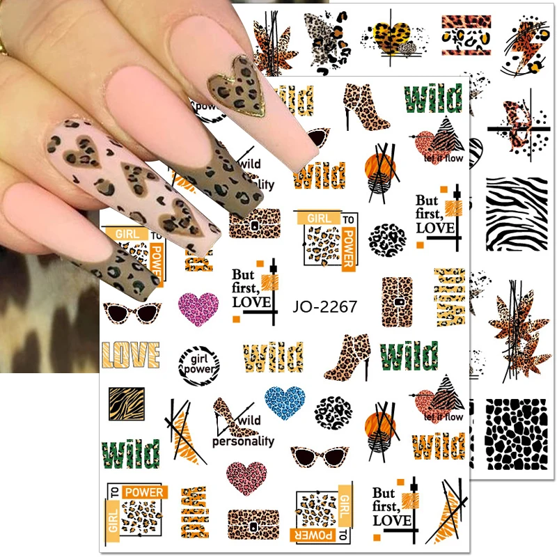 

3D Leopard Nail Art Stickers French Nail Stickers Butterfly Nail Decals Geometric Lines Zebra Lips Design DIY Nail Accessories