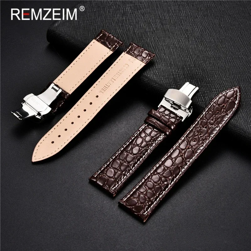 Luxury Embossed Leather Watch Strap with Butterfly Clasp