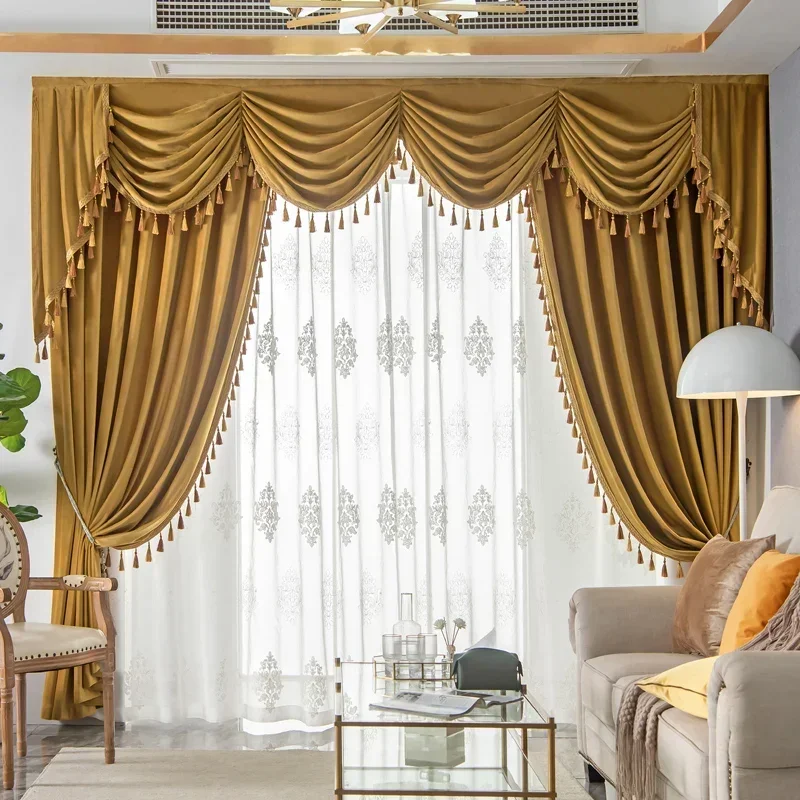 European Luxury Curtain for Living Room Bedroom Velvet Valance Window Curtains High Shading Drapes Custom Solid Color