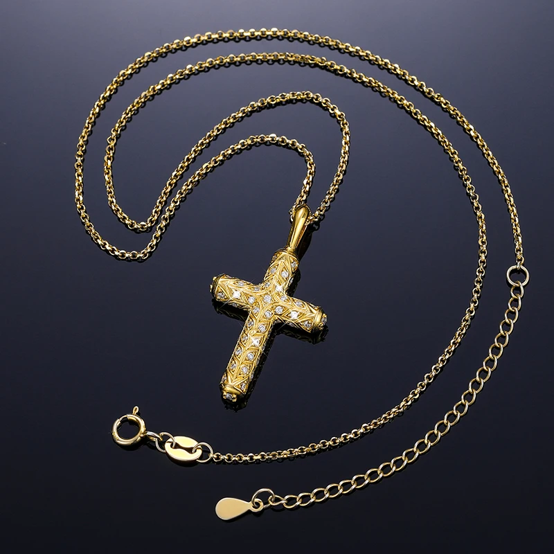 925 Sterling Silver Moissanite Cross Pendant Necklace
